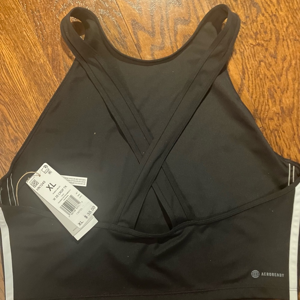Adidas Black Crop Tank Top with White Stripes - Picture 2 of 4